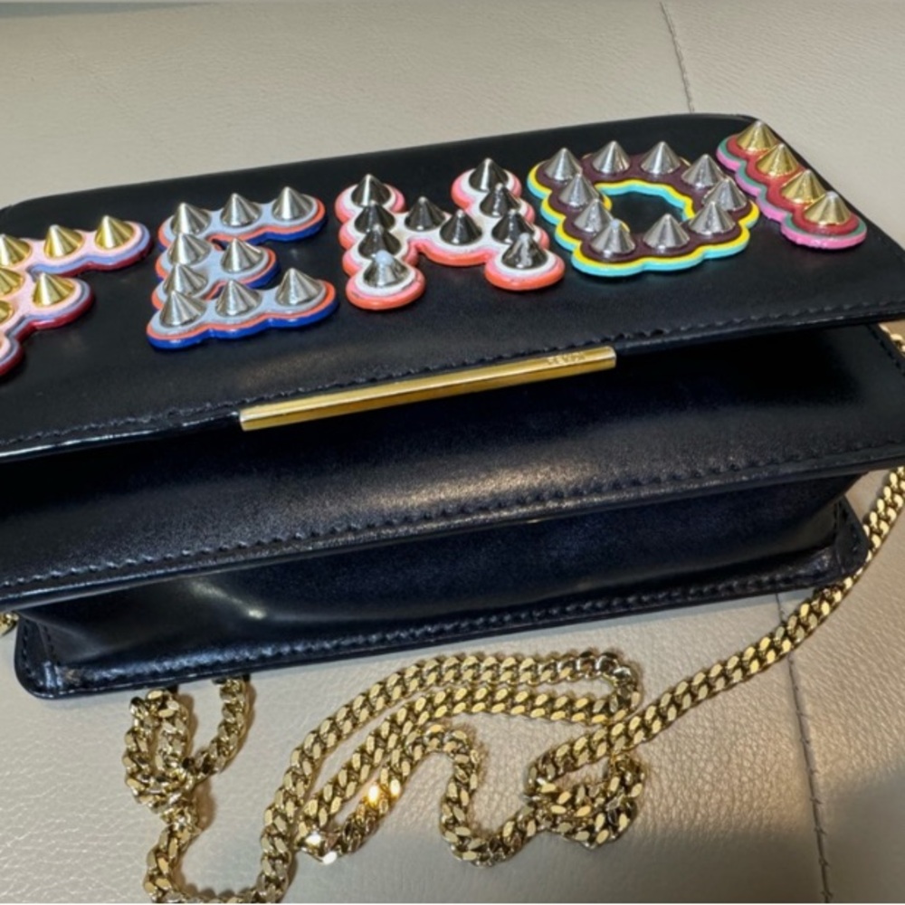 Fendi Fun Fair Black/Multicolor Studded Crossbody Logo WOC - Picture 5 of 16